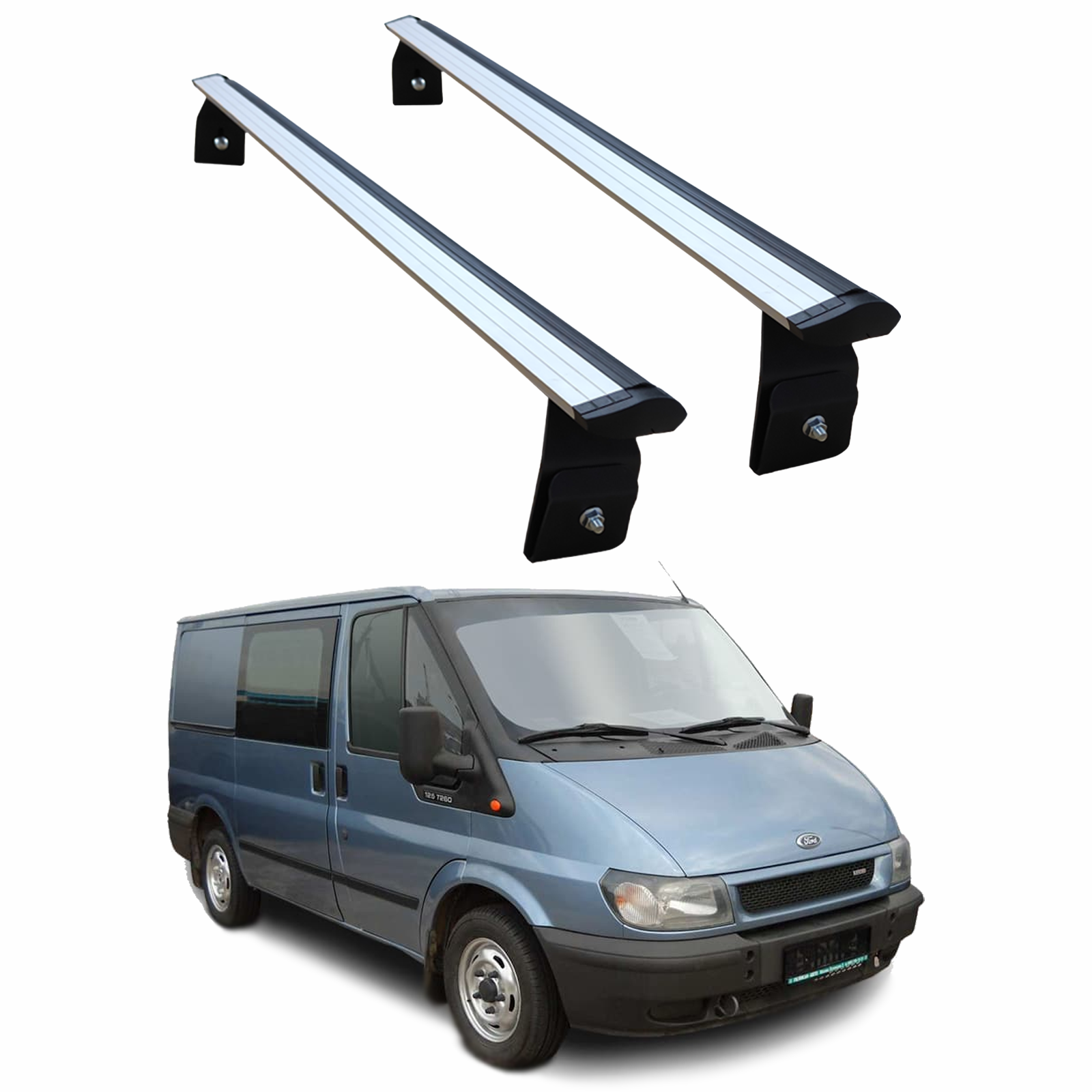 Silver Roof Rack Carrier Cross Bars Aluminum, 2 Qty For Ford Transit 2000-2013 Silver Roof Rack Carrier Cross Bars Aluminum, 2 Qty For Ford Transit 2000-2013